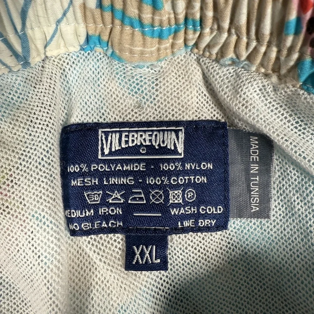 Villebrequin Shorts Mens XXL Blue Floral Parrot All Over Swim Board Pockets Logo